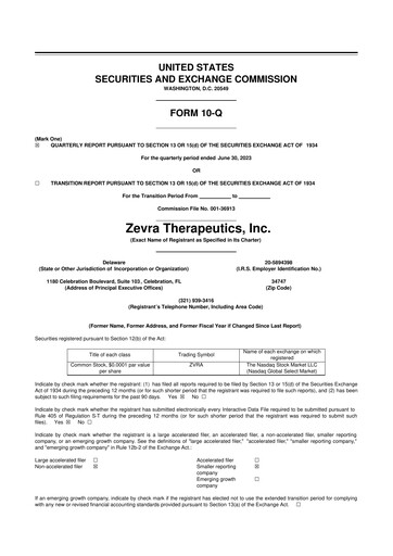 Thumbnail Zevra Therapeutics 10-Q Quarterly Report FY2023 