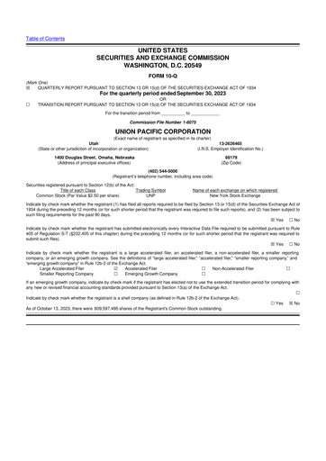 Thumbnail Union Pacific Corporation 10-Q Quarterly Report FY2023 