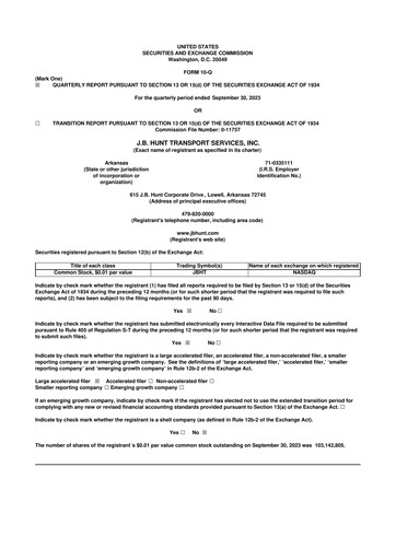 Thumbnail J. B. Hunt
 10-Q Quarterly Report FY2023 