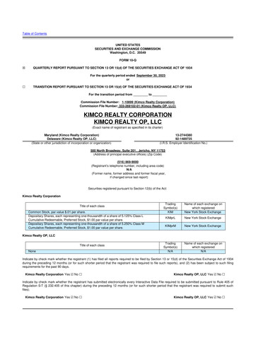 Vorschaubild Kimco Realty
 10-Q Quartalsbericht  