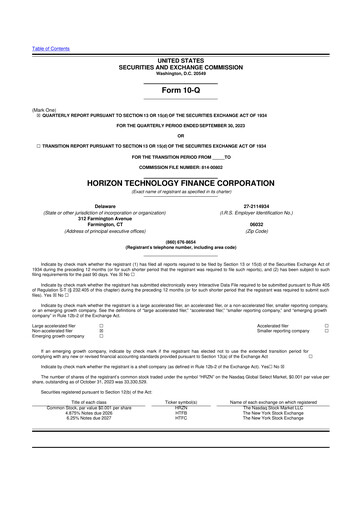 Vorschaubild Horizon Technology Finance 10-Q Quartalsbericht 2023 