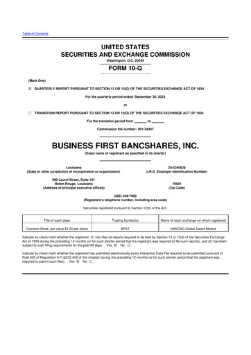 Thumbnail Business First Bancshares 10-Q Quarterly Report FY2023 