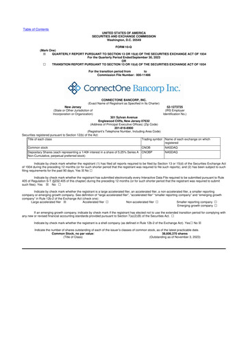 Miniature ConnectOne Bancorp 10-Q Rapport trimestriel 2023 