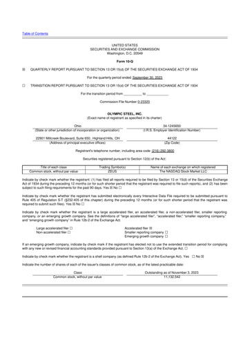 Thumbnail Olympic Steel
 10-Q Quarterly Report FY2023 