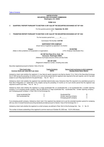 Thumbnail Northwest Pipe Company
 10-Q Quarterly Report FY2023 