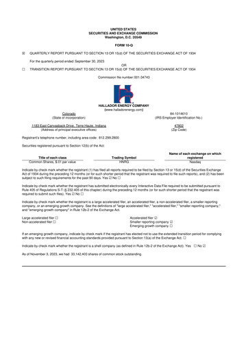 Thumbnail Hallador Energy Company
 10-Q Quarterly Report FY2023 
