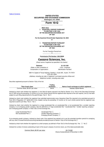 Thumbnail Cassava Sciences
 10-Q Quarterly Report FY2023 
