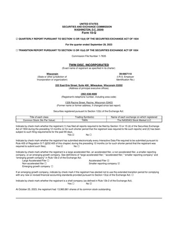Thumbnail Twin Disc
 10-Q Quarterly Report FY2024 