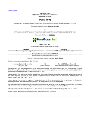 Miniature HireQuest 10-Q Rapport trimestriel 2023 