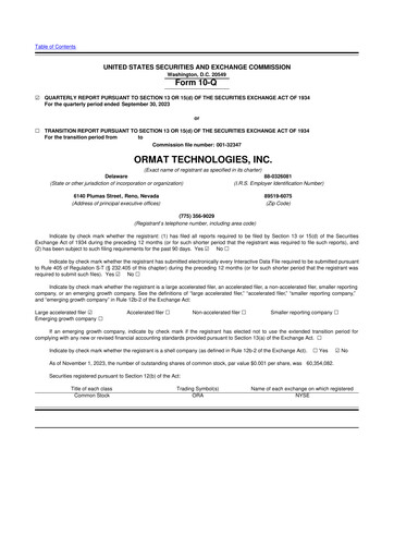Miniature Ormat Technologies
 10-Q Rapport trimestriel 2023 