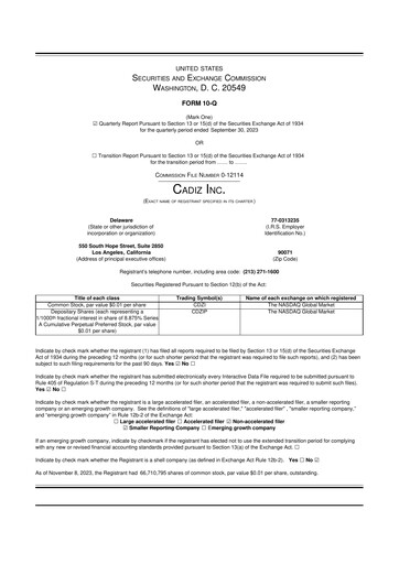 Miniature Cadiz Inc. 10-Q Rapport trimestriel 2023 