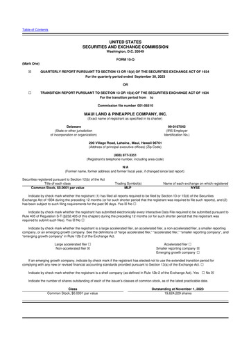 Vorschaubild Maui Land & Pineapple Company 10-Q Quartalsbericht 2023 