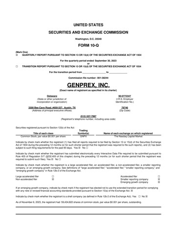 Thumbnail Genprex 10-Q Quarterly Report FY2023 