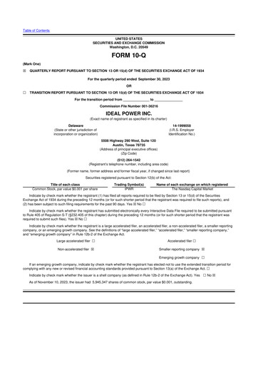 Thumbnail Ideal Power 10-Q Quarterly Report FY 