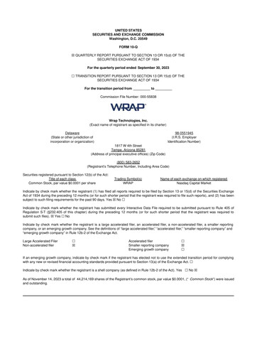 Miniature Wrap Technologies
 10-Q Rapport trimestriel 2023 
