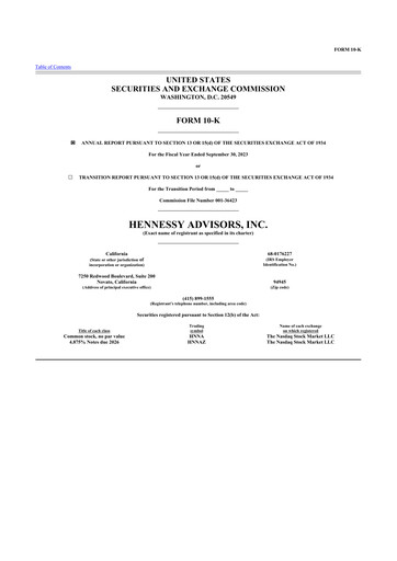 Miniature Hennessy Advisors 10-K Rapport annuel 2023