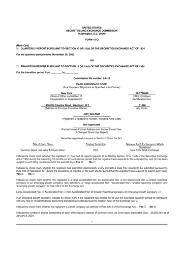 Miniature Park Aerospace 10-Q Rapport trimestriel 2023 