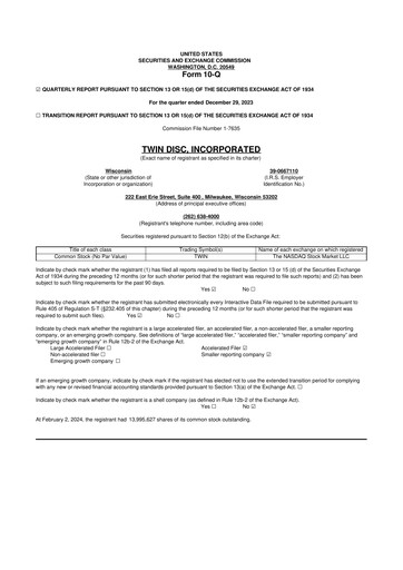 Thumbnail Twin Disc
 10-Q Quarterly Report FY2024 
