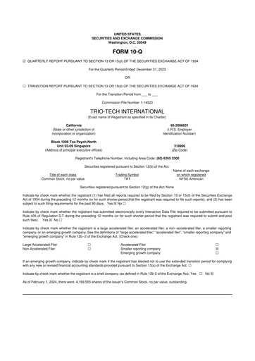Thumbnail Trio-Tech International 10-Q Quarterly Report FY2024 Q2