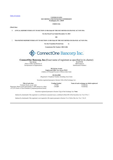 Miniature ConnectOne Bancorp 10-K Rapport annuel 2023