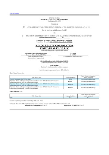 Miniature Kimco Realty
 10-K Rapport annuel 