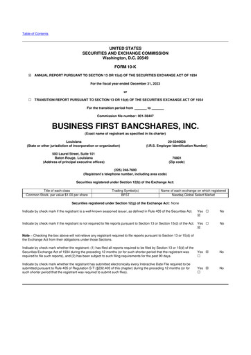 Thumbnail Business First Bancshares 10-K Annual Report 2023