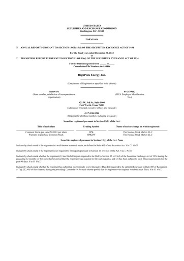 Thumbnail HighPeak Energy 10-K Annual Report 2023