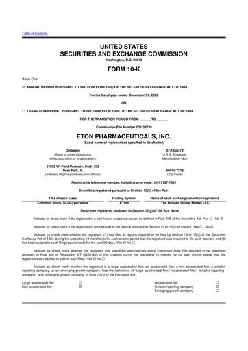 Vorschaubild Eton Pharmaceuticals 10-K Jahresbericht 2023
