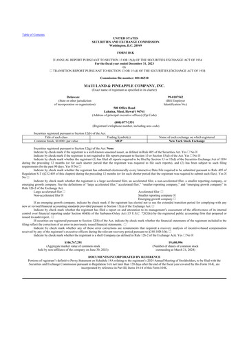 Miniature Maui Land & Pineapple Company 10-K Rapport annuel 2023