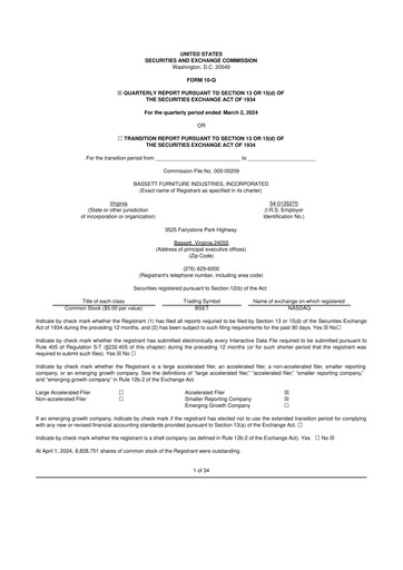 Vorschaubild Bassett Furniture 10-Q Quartalsbericht 2024 