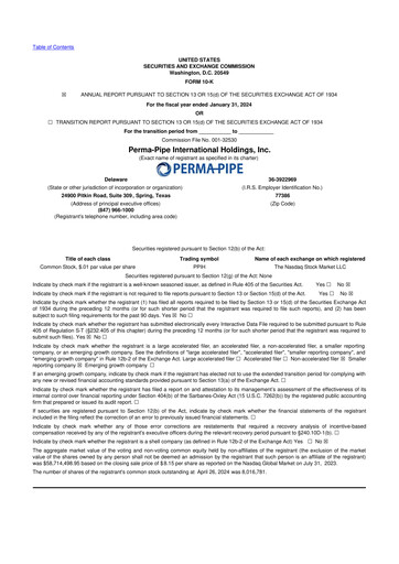 Thumbnail Perma-Pipe International 10-K Annual Report 2024