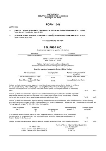 Thumbnail Bel Fuse 10-Q Quarterly Report FY2024 