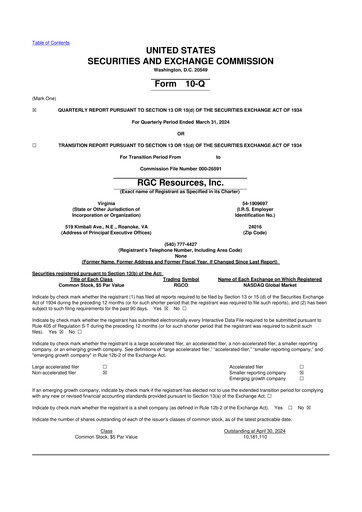Miniature RGC Resources 10-Q Rapport trimestriel 2023 