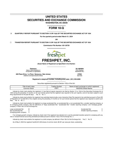 Vorschaubild Freshpet 10-Q Quartalsbericht 2024 