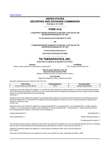 Thumbnail TG Therapeutics 10-Q Quarterly Report FY2024 