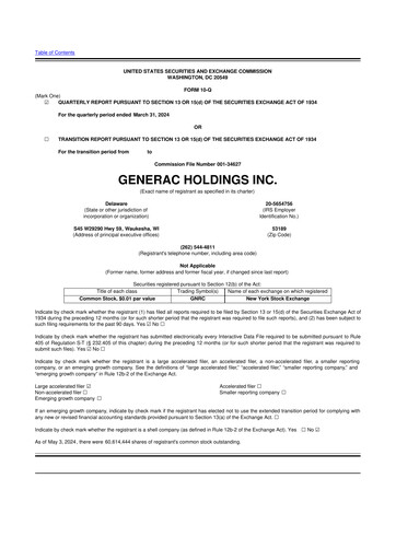 Vorschaubild Generac 10-Q Quartalsbericht 2024 