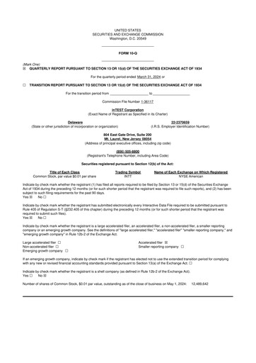 Thumbnail inTEST Corporation 10-Q Quarterly Report FY2024 