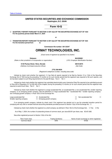 Miniature Ormat Technologies
 10-Q Rapport trimestriel 2024 