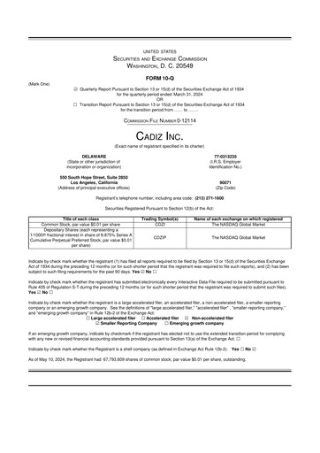 Miniature Cadiz Inc. 10-Q Rapport trimestriel 2024 