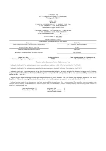 Thumbnail Nathan's Famous 10-K Annual Report 2024