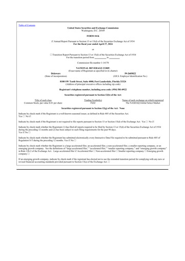 Thumbnail National Beverage
 10-K Annual Report 2024