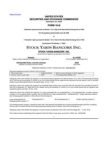 Thumbnail Stock Yards Bancorp 10-Q Quarterly Report FY2024 