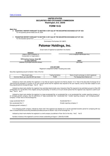 Vorschaubild Palomar Holdings 10-Q Quartalsbericht 2024 
