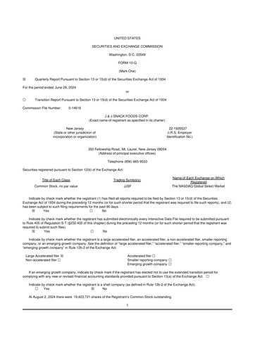Thumbnail J&J Snack Foods
 10-Q Quarterly Report FY2024 