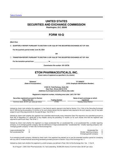 Vorschaubild Eton Pharmaceuticals 10-Q Quartalsbericht 2024 