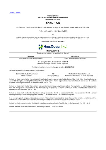 Miniature HireQuest 10-Q Rapport trimestriel 2024 