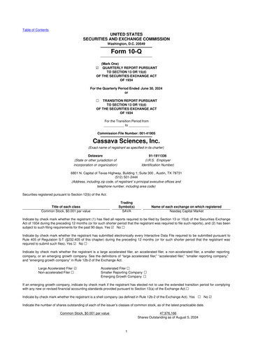 Thumbnail Cassava Sciences
 10-Q Quarterly Report FY2024 