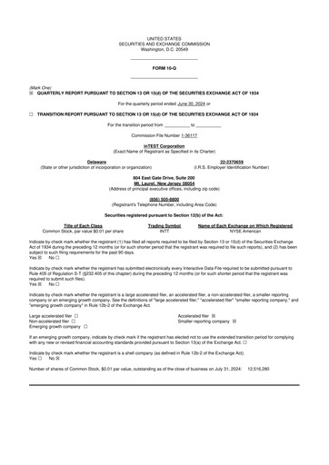 Thumbnail inTEST Corporation 10-Q Quarterly Report FY2024 