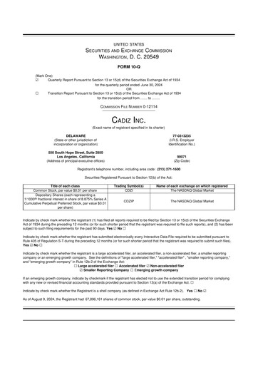 Miniature Cadiz Inc. 10-Q Rapport trimestriel 2024 
