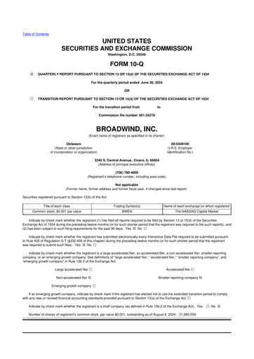 Thumbnail Broadwind 10-Q Quarterly Report FY 